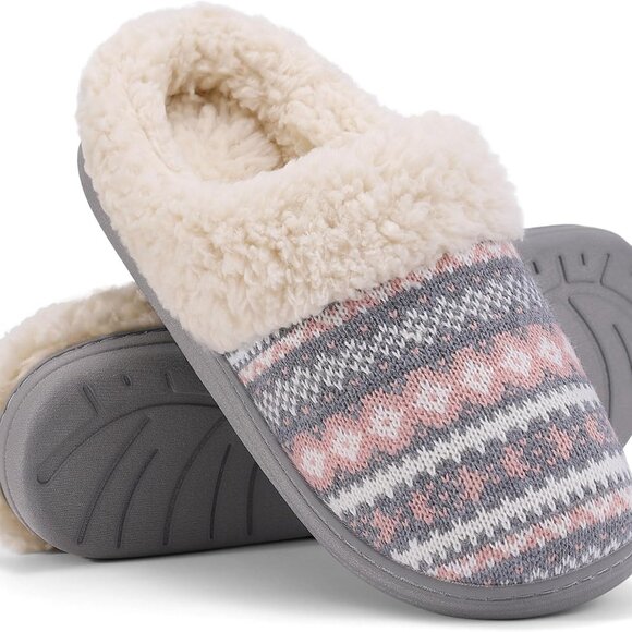 Women Knit Slippers Winter Faux Wool Cozy Memory Foam Indoor Outdoor - Picture 1 of 6